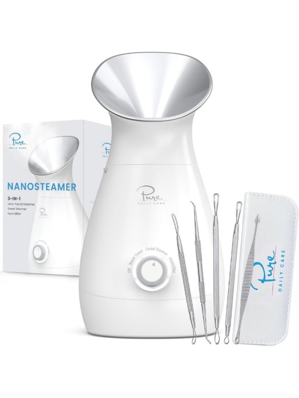 Large 3-in-1 Nano Ionic Facial Steamer - Humidifier, Pore Unclogger & Spa Kit